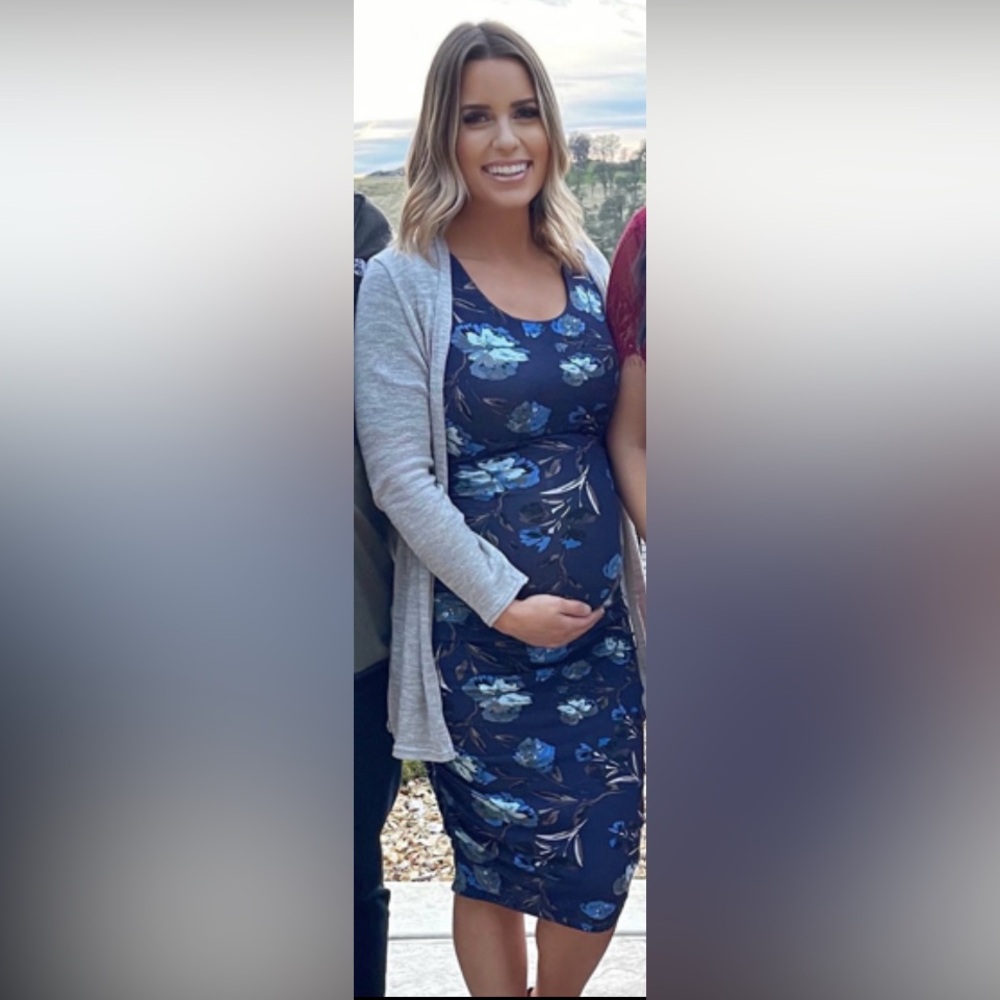 A Pea in the Pod Dark Blue Floral Maternity Top